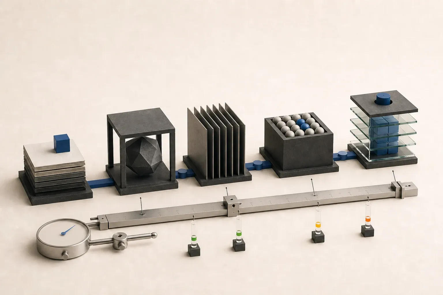 A modular workflow calibrated with a precision ruler, gauge, and measurement markers